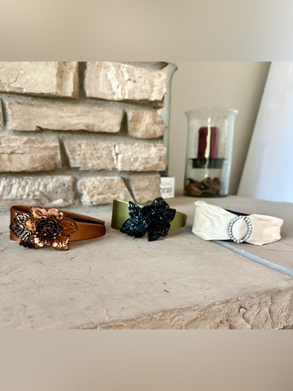 Decorative Accent Headbands - Brown/gold, green, black/ivory